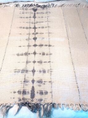 Indaba Indigo Shibori Cotton Throw Blanket Cream Grey Boho Fringe 50x55 Artisan